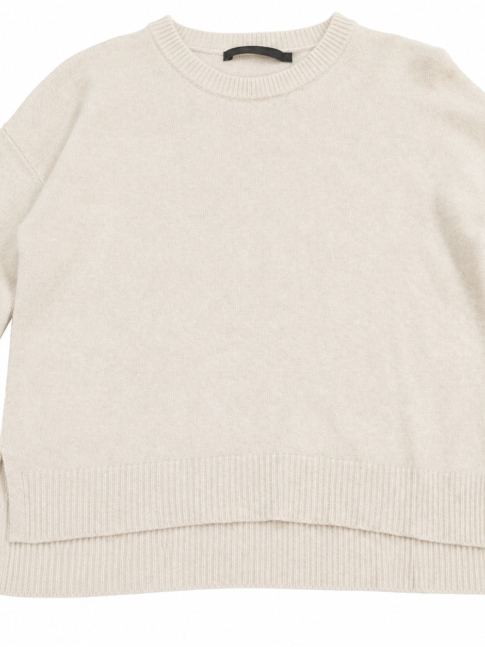 Jenni Kayne 100% Cashmere Side Slit High Low Crewneck Sweater Cream XS